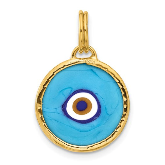 14K Polished Turquoise Color Opaline Glass Eye Pendant