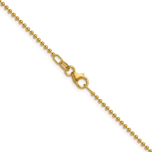 14 KT Bead Chain thin 1.2 mm. necklace 16 inches