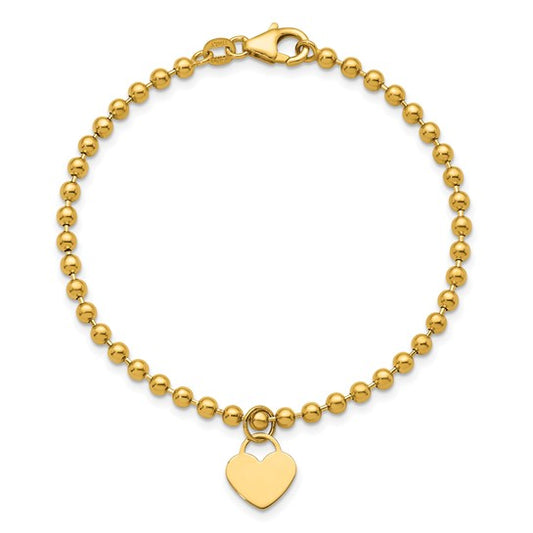 14 KT Heart charm bracelet beaded link