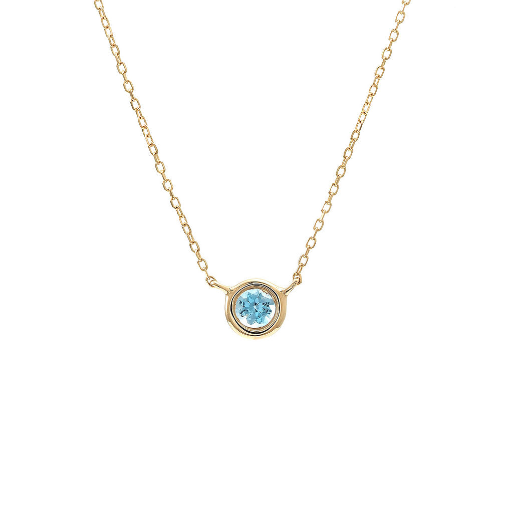 14 KT Blue Topaz bezel birthstone necklace