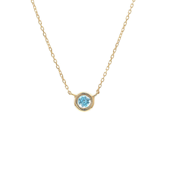 14 KT Blue Topaz bezel birthstone necklace