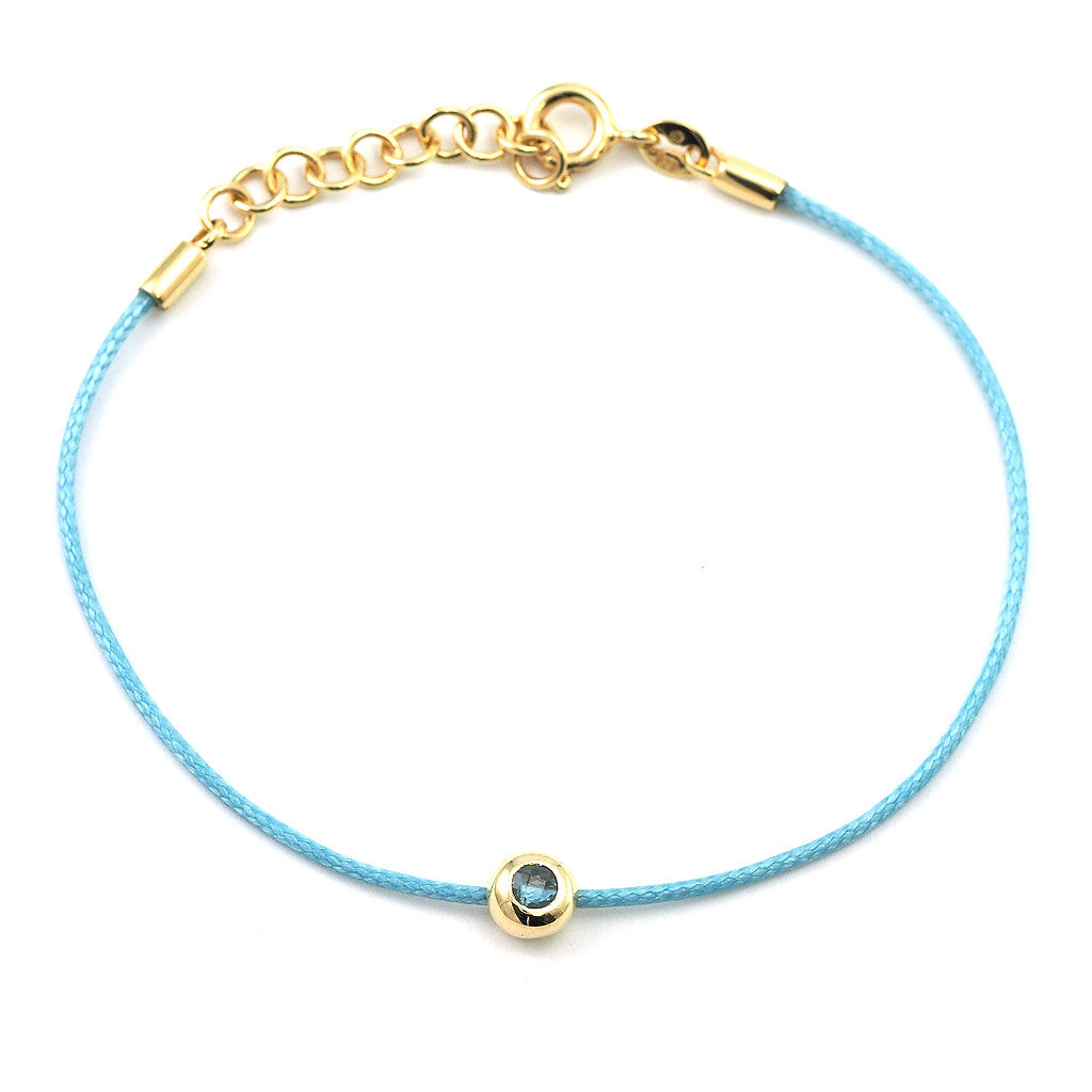 Blue Silk Cord Blue Topaz Birthstone bezel  Bracelet