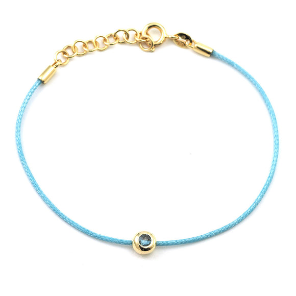 Blue Silk Cord Blue Topaz Birthstone bezel  Bracelet