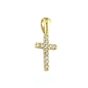 14 KT Deluxe Child's Diamond Cross yellow gold pendant