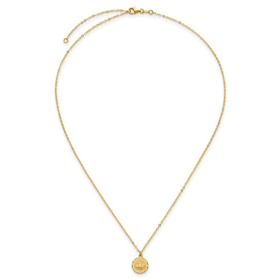 14KT Lightweight Eye polished and textured Necklace 16+2 inches