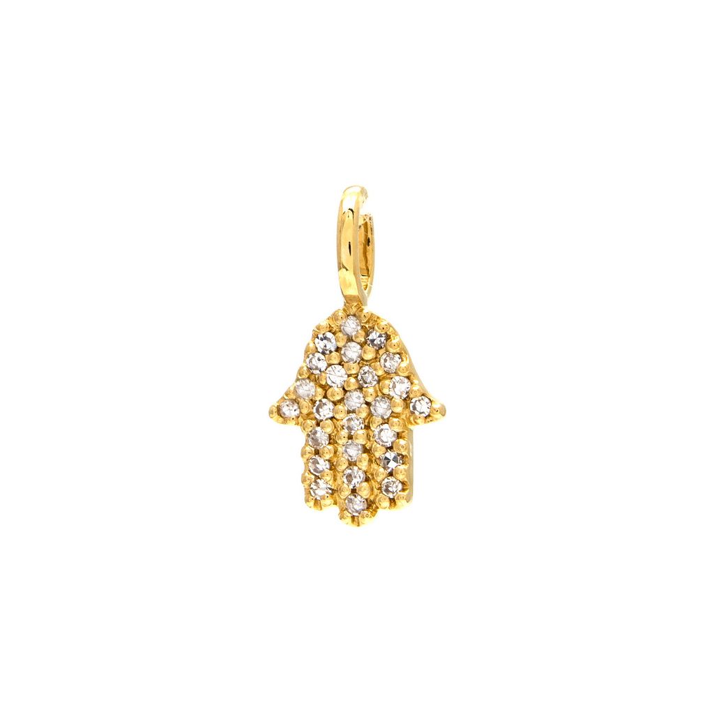 14 KT Diamond Hamsa Pendant yellow gold