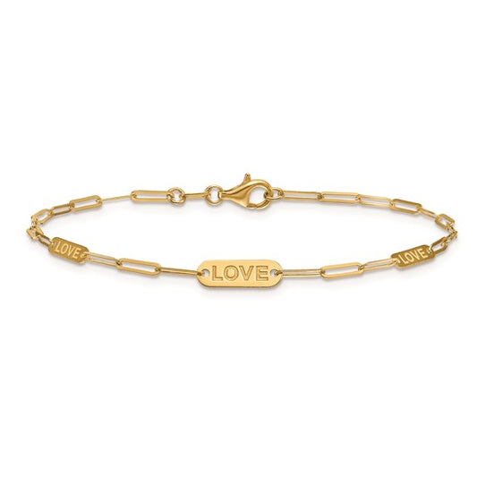 14 KT Love bracelet paperclip link 7.25 inch bracelet