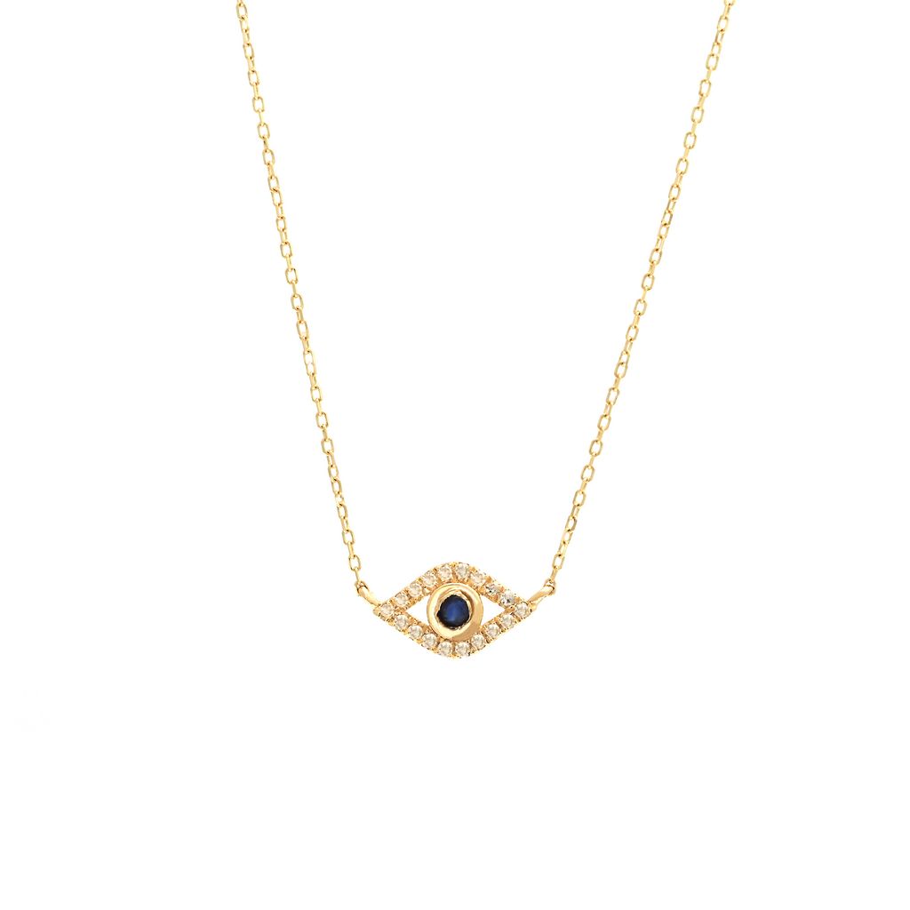 14 KT Diamond and Sapphire evil eye necklace