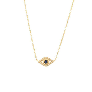 14 KT Diamond and Sapphire evil eye necklace