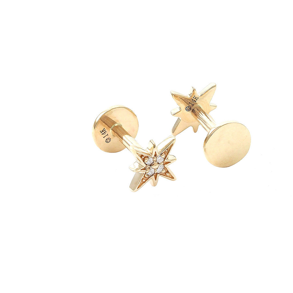 14 KT North Star Diamond Flat Back Earrings (Pair)