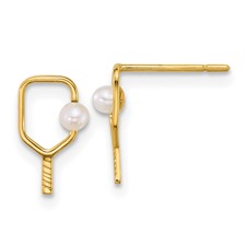 14 KT Pickleball + Pearl post earrings