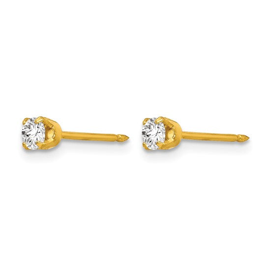 14 KT Piercing Four prong 3mm. round CZ earrings
