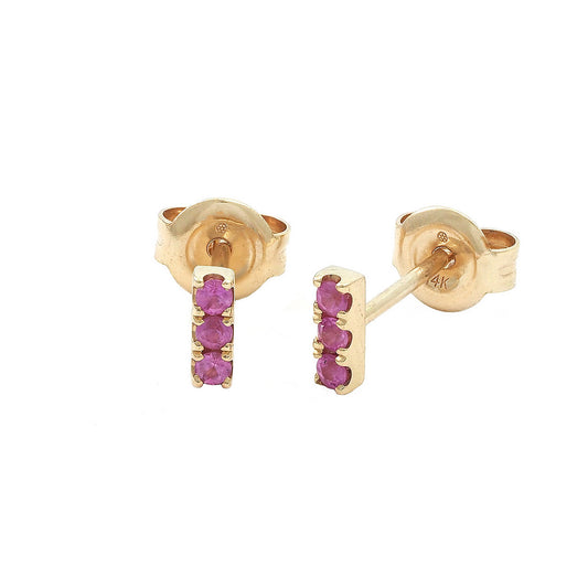 14 KT Mini Bar Pink Sapphire Earrings