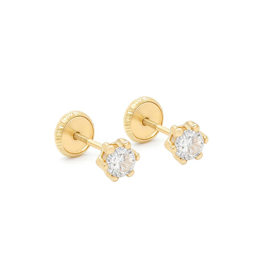 14 KT Six Prong CZ. 3mm. screw back earrings