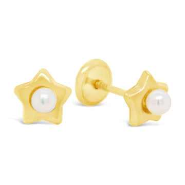 14 KT Baby Star with pearl screw back earrings