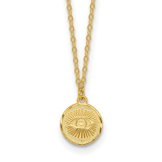 14KT Lightweight Eye polished and textured Necklace 16+2 inches