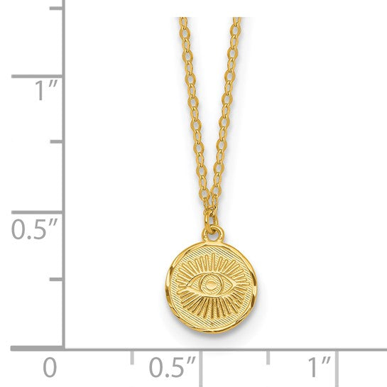 14KT Lightweight Eye polished and textured Necklace 16+2 inches