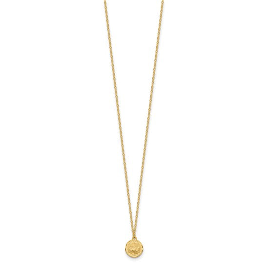 14KT Lightweight Eye polished and textured Necklace 16+2 inches