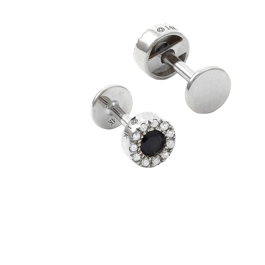 14 KT Nap Earrings Halo Sapphire and Diamond Flat Back Earrings (Pair)