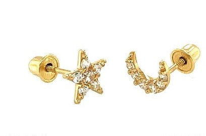 14 KT Children's Moon and Stars CZ set screw back Earrings