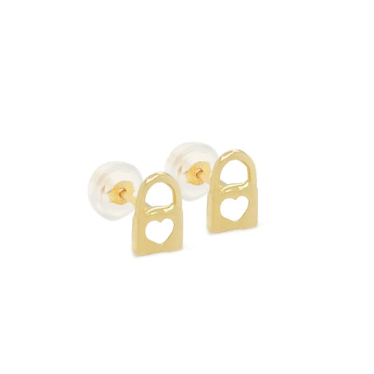 14 KT Open Heart Lock stud earring