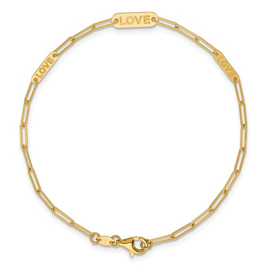 14 KT Love bracelet paperclip link 7.25 inch bracelet