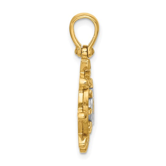 14KT Nautical Wheel two tone pendant