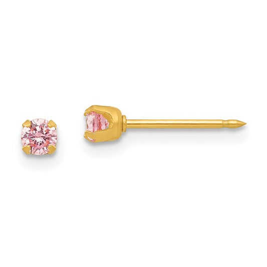 14 KT Four prong pink round cz piercing earrings