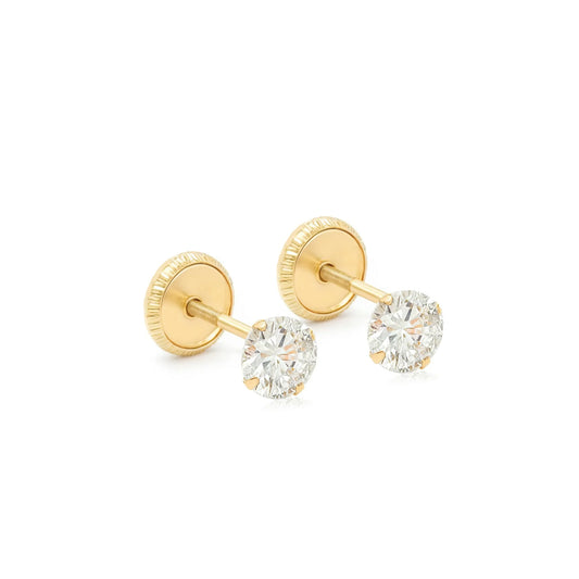 14 KT Round cz. earrings screw backs