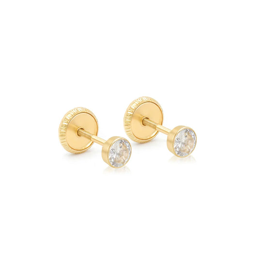 14 KT Round Bezel screw back earrings