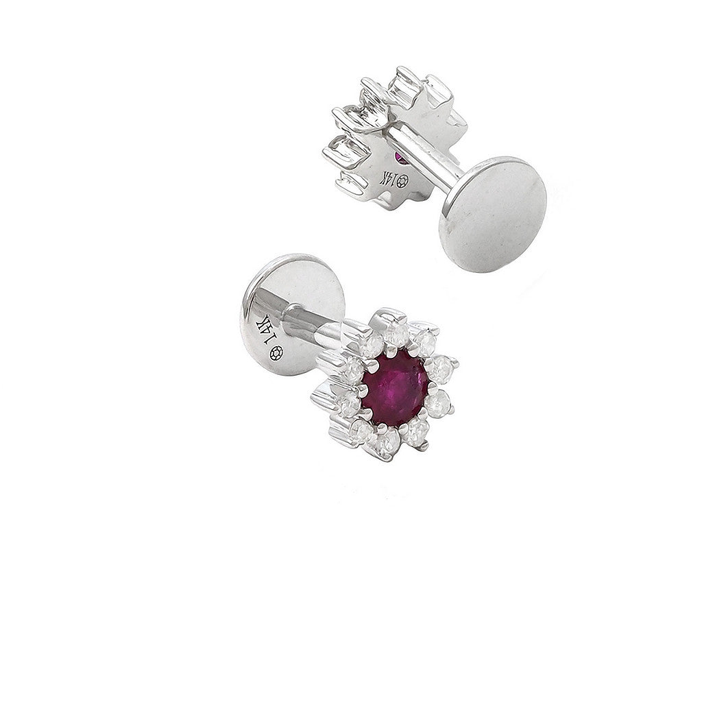 14 KT Ruby + Diamond Nap Screw Back Earrings (Pair)