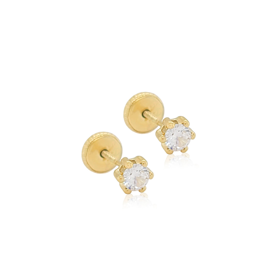 14 KT Children's Six Prong CZ 4mm. screw back earrings