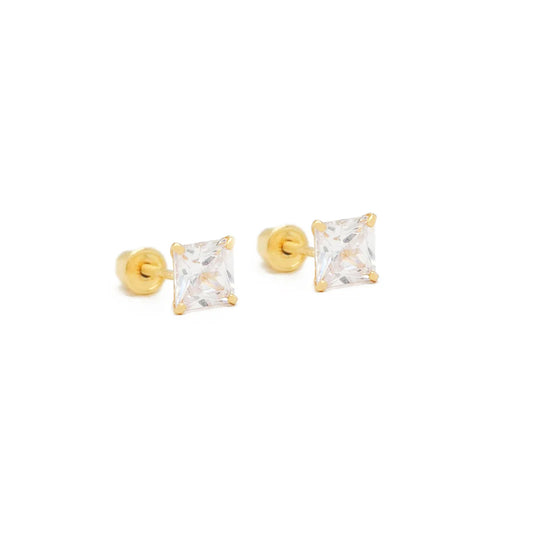 14 KT Square cut cz. earrings screw backs