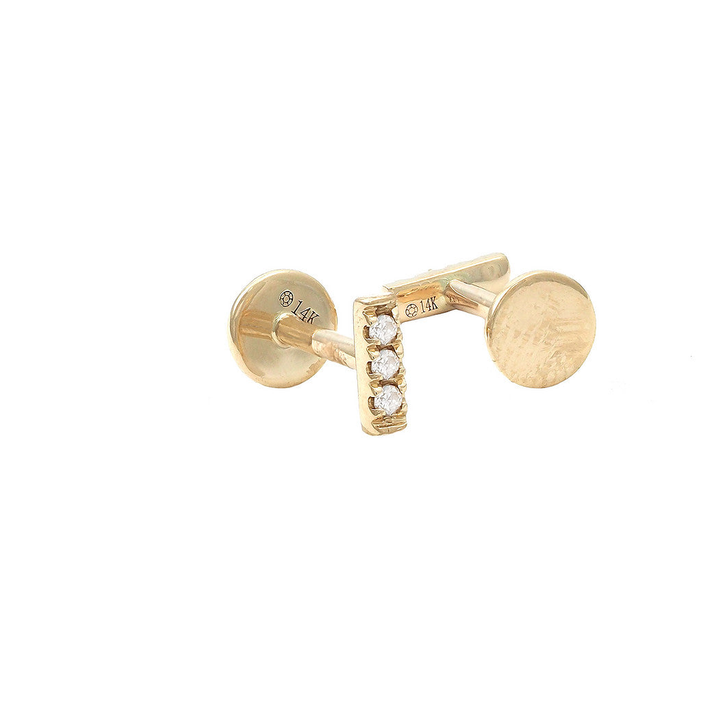 14 KT Nap Earrings Bar Flat Back Earrings (Pair)