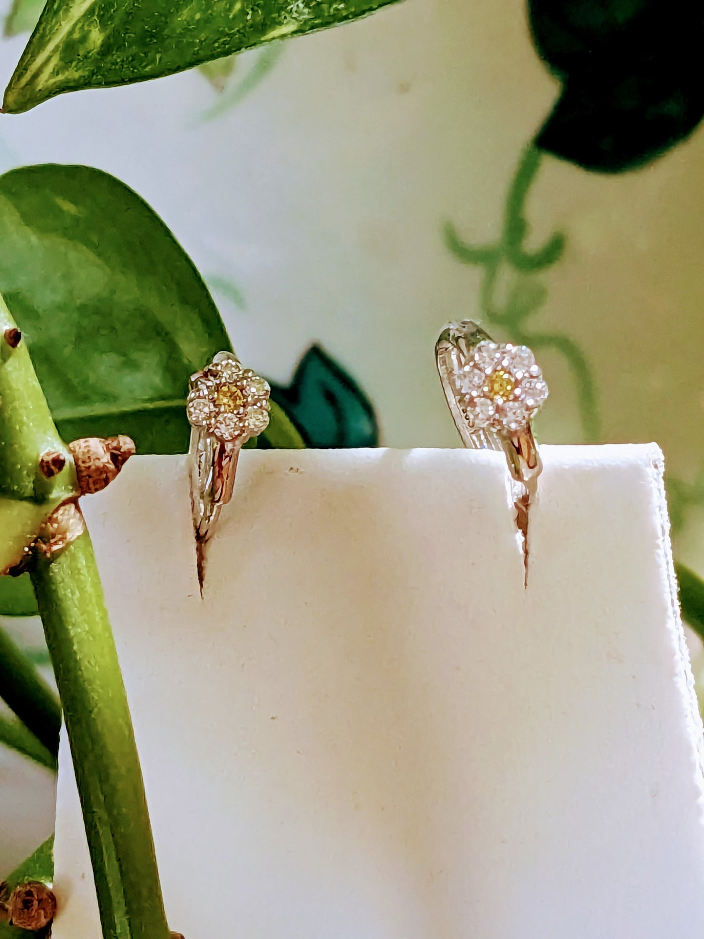 Flower Clear and Champagne Huggie Earring