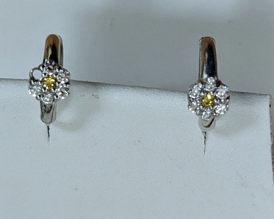 Flower Clear and Champagne Huggie Earring