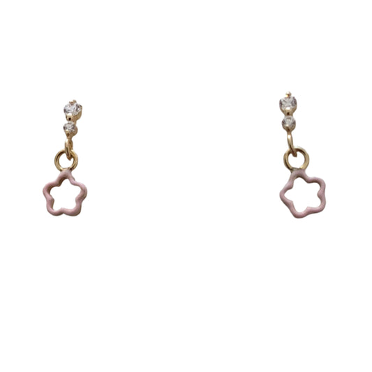 14 KT Children's Flower Dangle (Pink ) Earrings