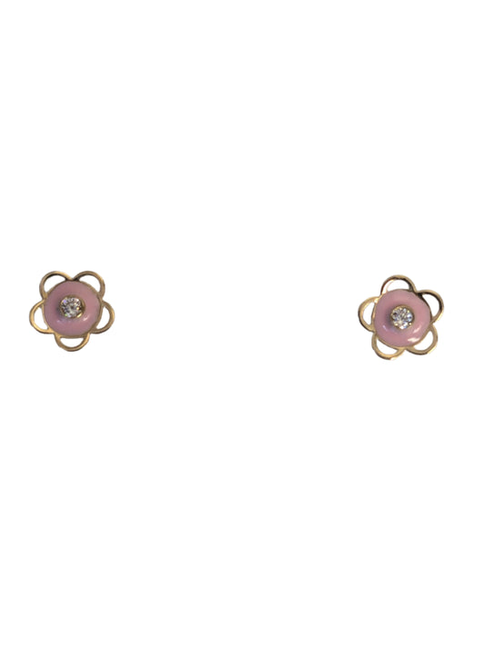 14 KT Open trim flower pink with cz screw back earrings