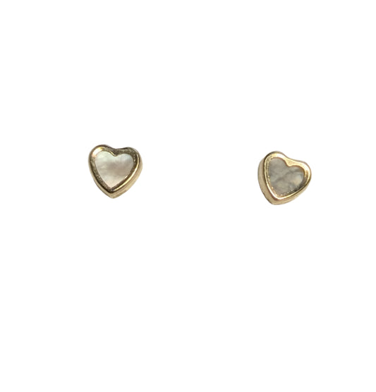 14 KT Children's White Mother of Pearl Hearts screw back earrings