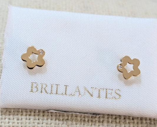 18 KT Gold Solid Flower with diamond accent Screw Back Earrings