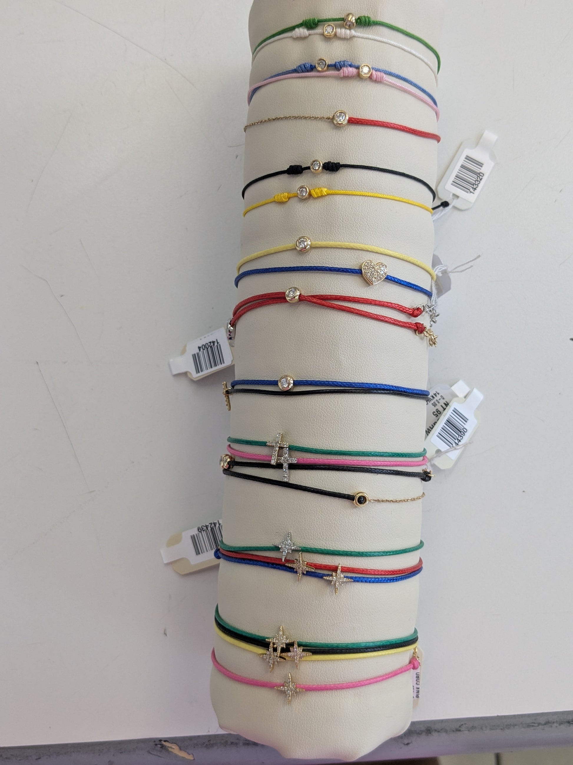 Cord bracelets with diamond charms and single bezel diamond stones 5 colors