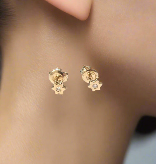 Star of David diamond center stone 14 KT gold earrings
