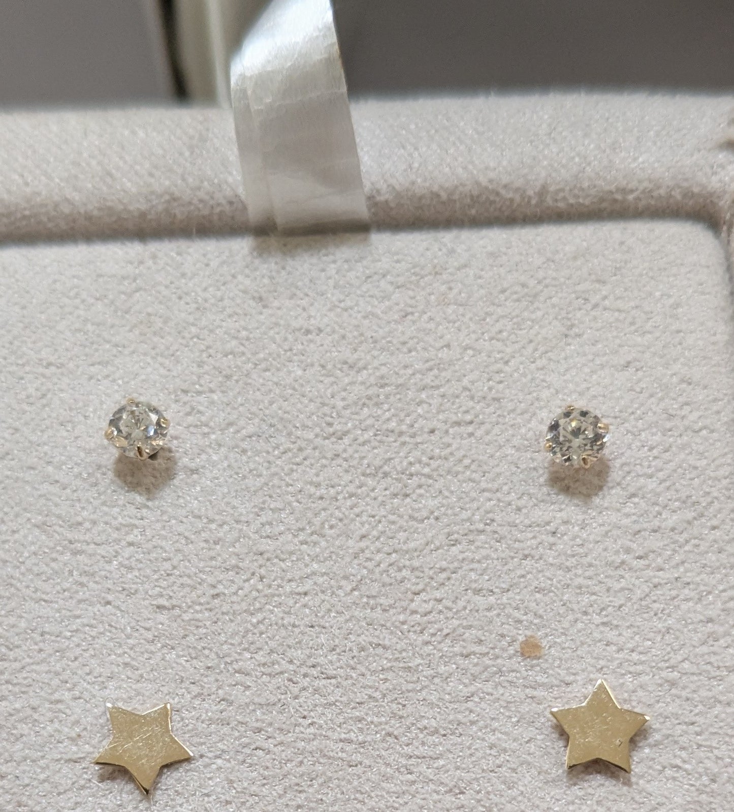 Square Cut CZ 3mm. 14 KT gold push back earrings