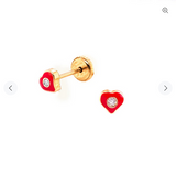 14 KT hearts red cz screw back earrings