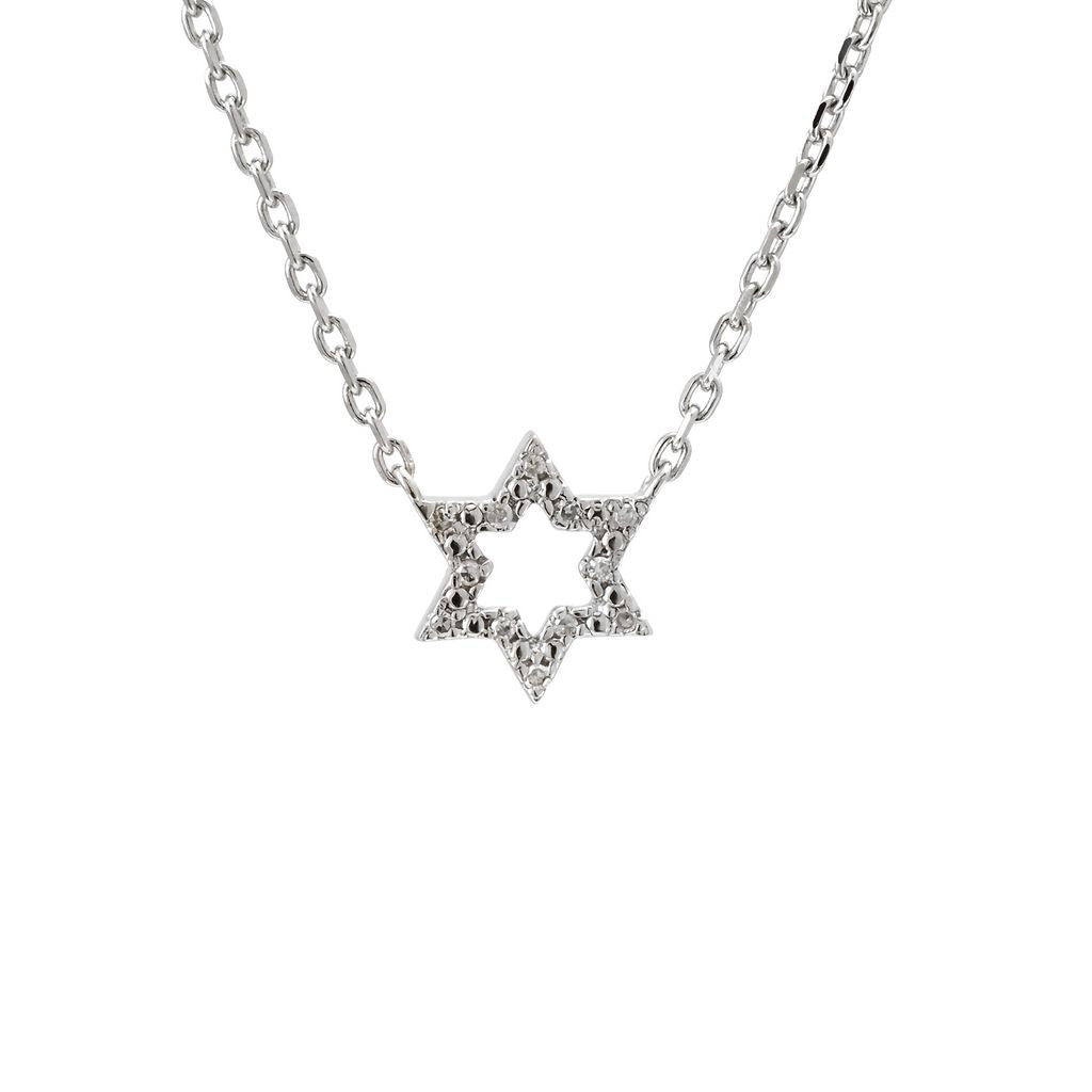 Sterling Silver Open Diamond Star of David Necklace