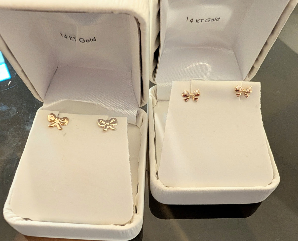 14 KT Bow earrings with cz's post earrings