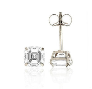 14 KT child's ascher cut white or yellow gold setting with cz stones and clutch backs.