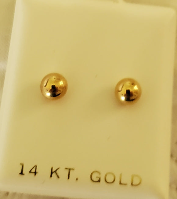 14 KT Gold Childrens Gold ball 5mm. earrings with screw backs