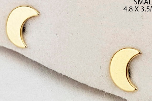 14 KT Crescent moon yellow or white gold earrings.  Thin or standard size. Clutch backs. Gift box included. Made in Vietnam. 