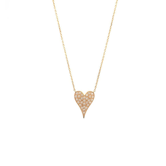 14 KT Happy Pave Heart Set Diamond Necklace